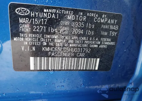 2017 Hyundai Ioniq Hybrid Blue из США, поврежденный, VIN KMHC65LC5HU031792